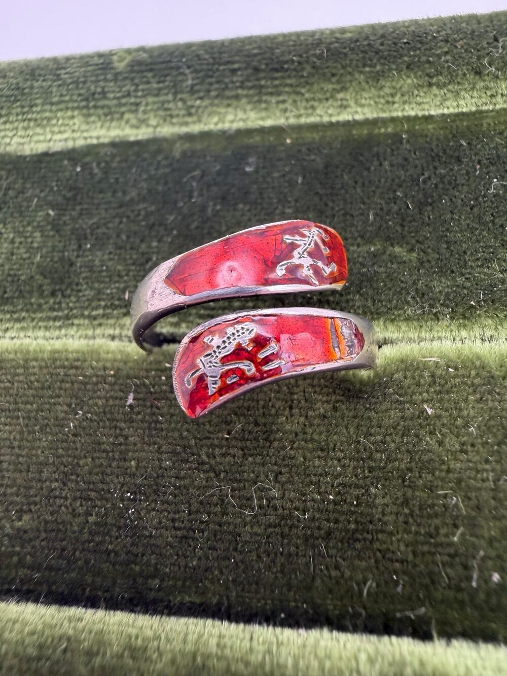 SIAM STERLING SILVER RING RED ENAMEL SIZE 6